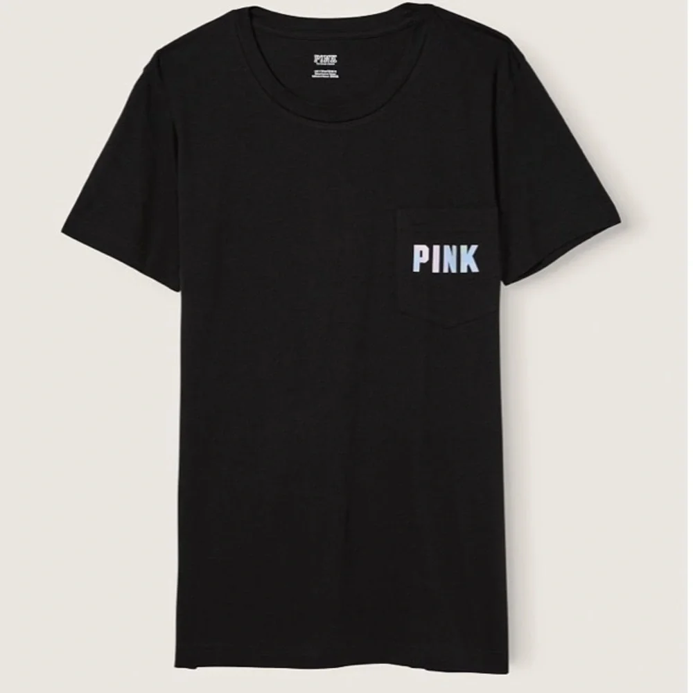 VS VICTORIAS SECRET PINK CAMPUS SHORT SLEEVE TEE TOP BLACK BLUR LOGO M - Picture 5 of 7